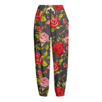 Pink Red Rose Floral Pattern Print Fleece Lined Knit Pants