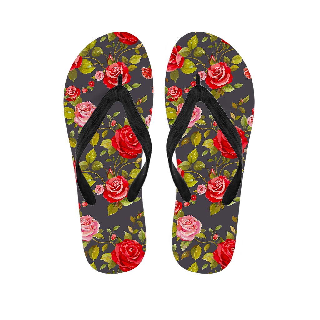 Pink Red Rose Floral Pattern Print Flip Flops