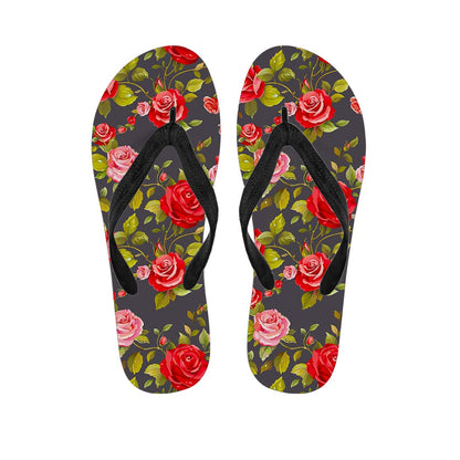 Pink Red Rose Floral Pattern Print Flip Flops