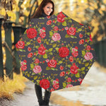 Pink Red Rose Floral Pattern Print Foldable Umbrella