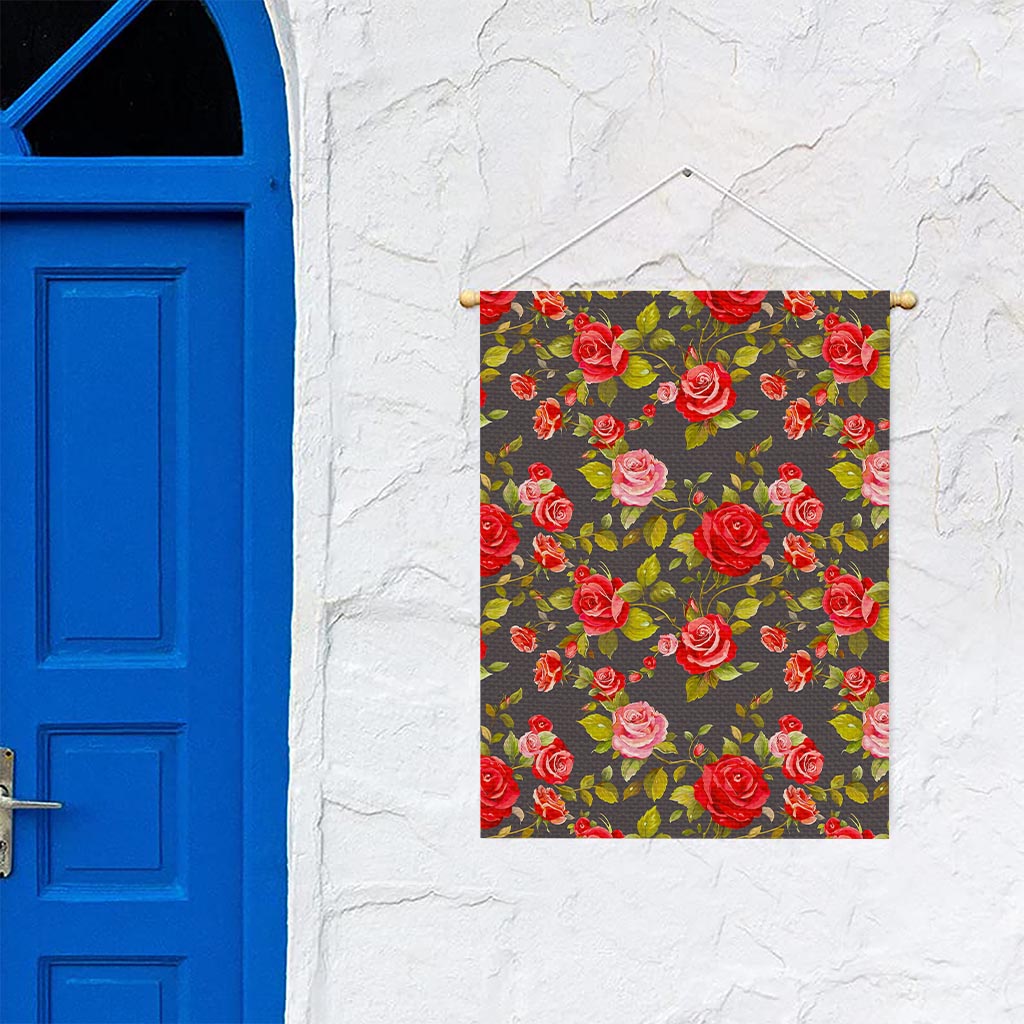 Pink Red Rose Floral Pattern Print Garden Flag
