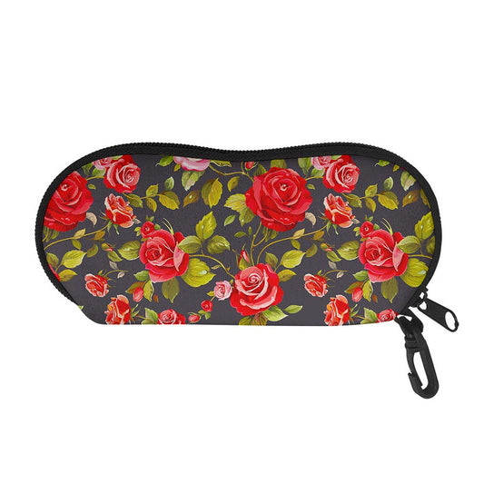 Pink Red Rose Floral Pattern Print Glasses Case