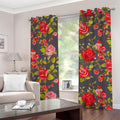 Pink Red Rose Floral Pattern Print Grommet Curtains