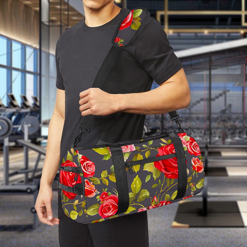 Pink Red Rose Floral Pattern Print Gym Bag
