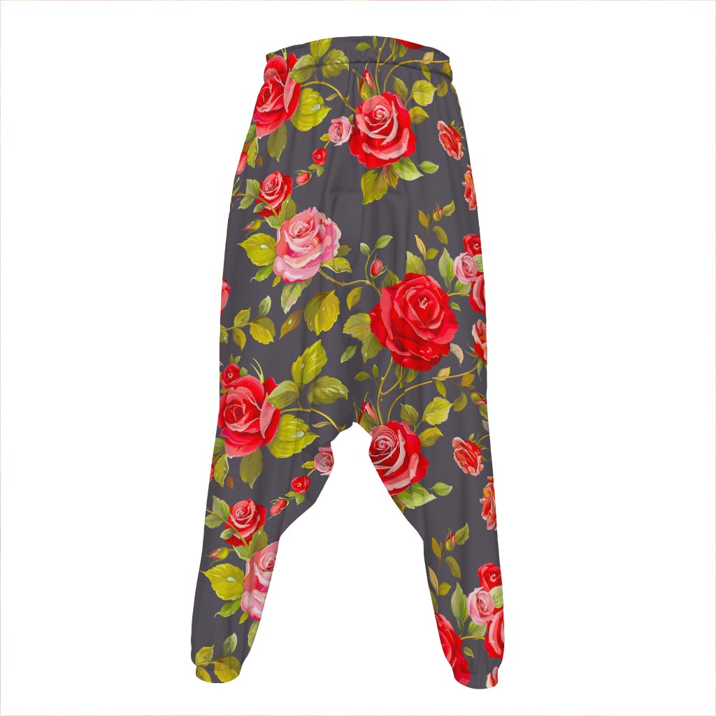 Pink Red Rose Floral Pattern Print Hammer Pants