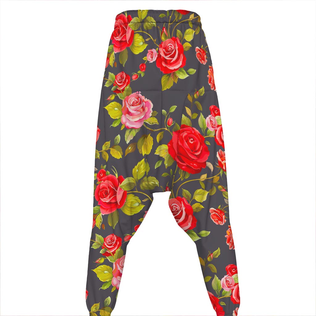 Pink Red Rose Floral Pattern Print Hammer Pants