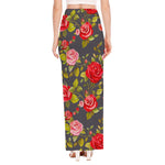 Pink Red Rose Floral Pattern Print High Slit Maxi Skirt