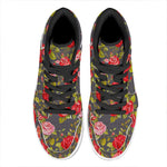 Pink Red Rose Floral Pattern Print High Top Leather Sneakers