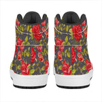 Pink Red Rose Floral Pattern Print High Top Leather Sneakers