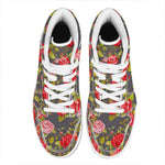 Pink Red Rose Floral Pattern Print High Top Leather Sneakers