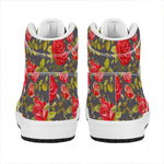 Pink Red Rose Floral Pattern Print High Top Leather Sneakers