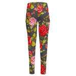 Pink Red Rose Floral Pattern Print High-Waisted Pocket Leggings
