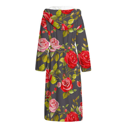 Pink Red Rose Floral Pattern Print Hooded Bathrobe