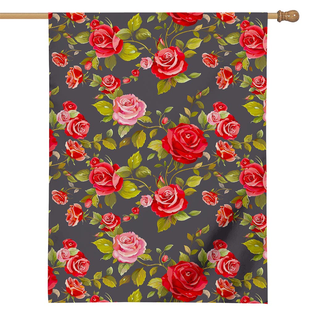 Pink Red Rose Floral Pattern Print House Flag