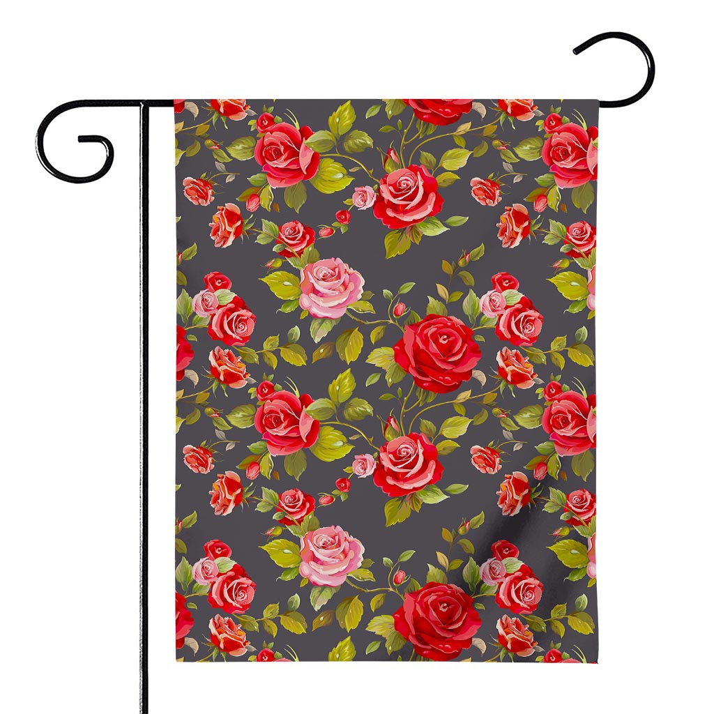 Pink Red Rose Floral Pattern Print House Flag