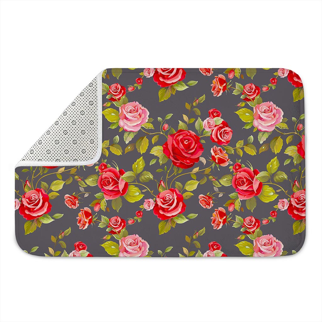 Pink Red Rose Floral Pattern Print Indoor Door Mat