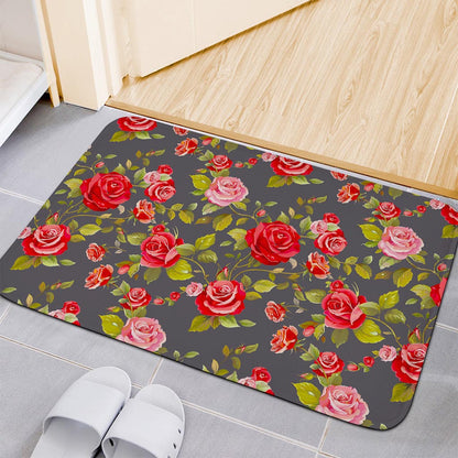Pink Red Rose Floral Pattern Print Indoor Door Mat