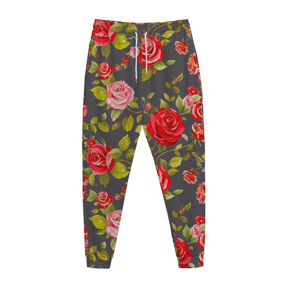 Pink Red Rose Floral Pattern Print Jogger Pants