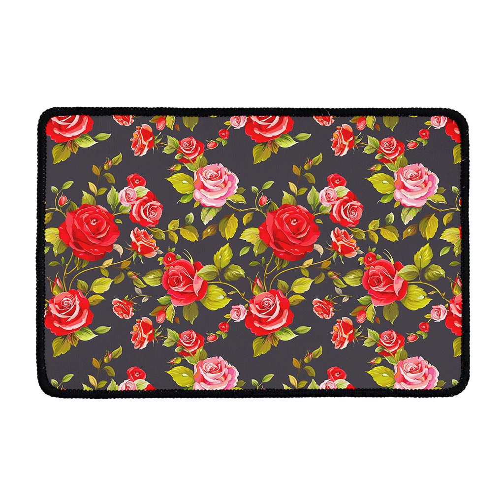 Pink Red Rose Floral Pattern Print Kitchen Mat
