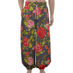 Pink Red Rose Floral Pattern Print Lantern Pants