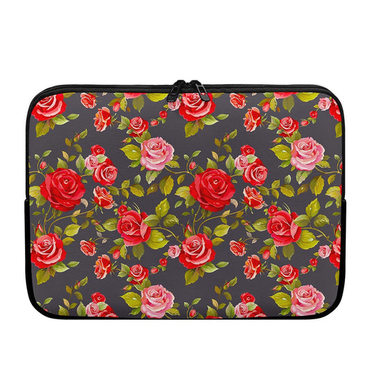 Pink Red Rose Floral Pattern Print Laptop Sleeve