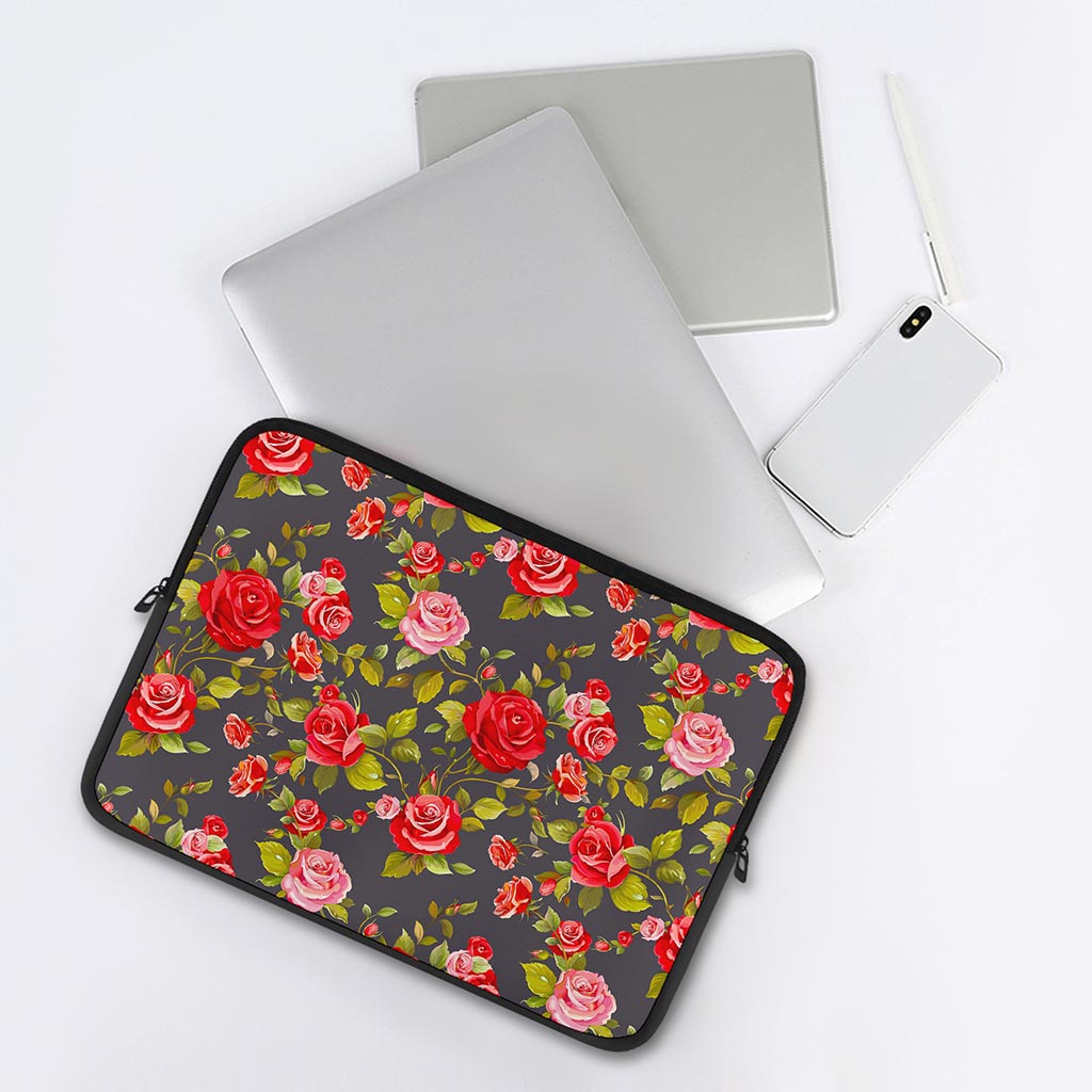 Pink Red Rose Floral Pattern Print Laptop Sleeve