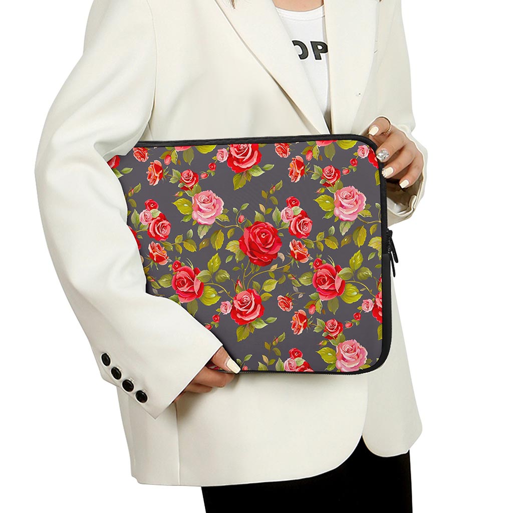 Pink Red Rose Floral Pattern Print Laptop Sleeve