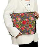 Pink Red Rose Floral Pattern Print Laptop Sleeve
