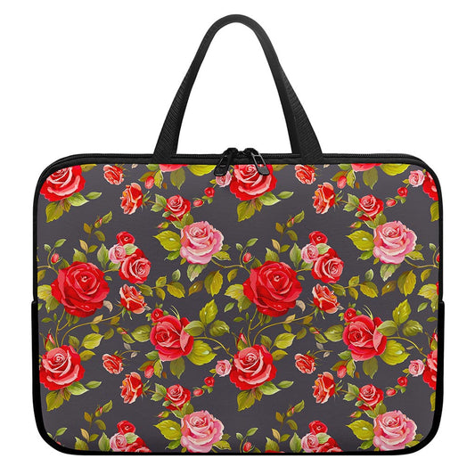 Pink Red Rose Floral Pattern Print Laptop Sleeve With Handle