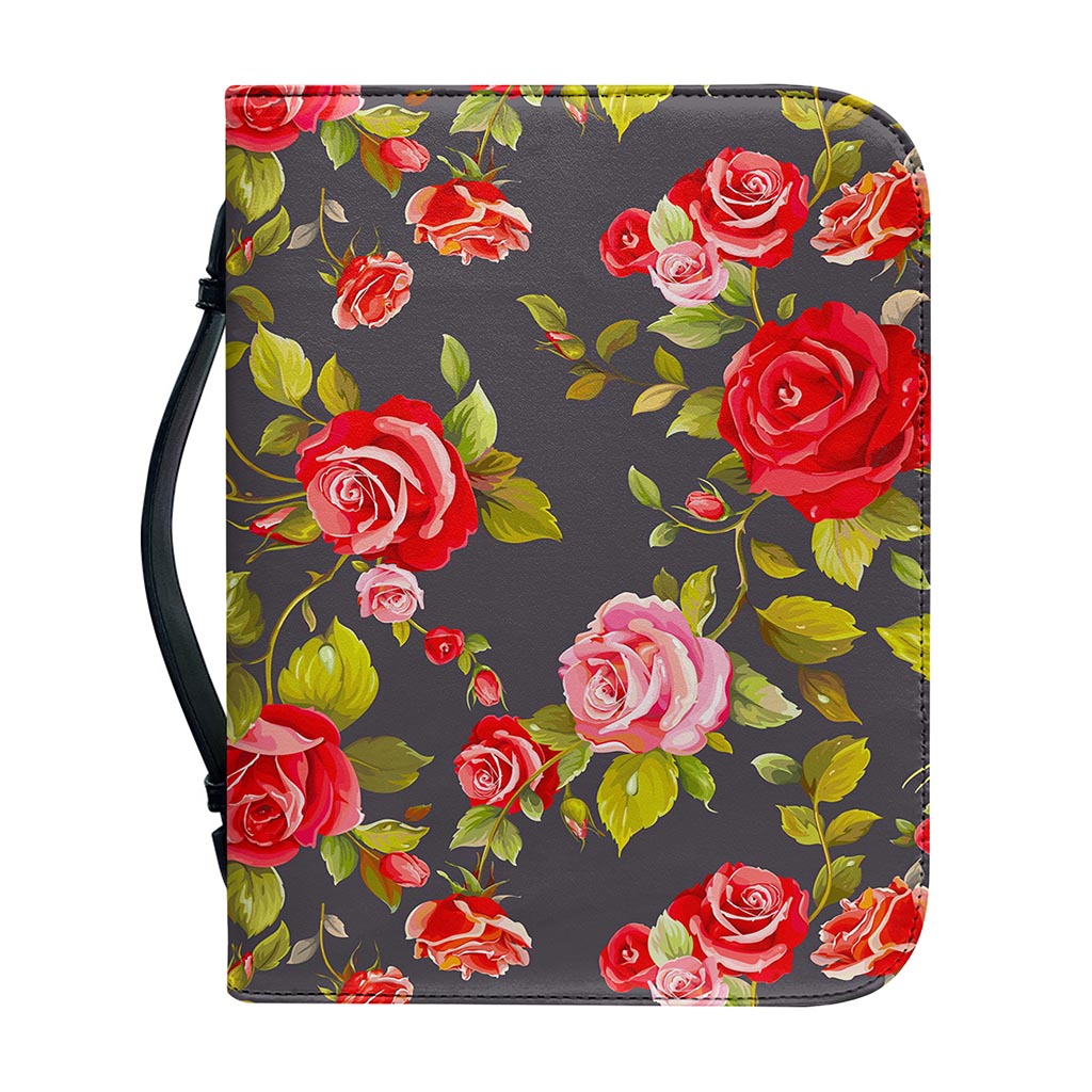 Pink Red Rose Floral Pattern Print Leather Bible Cover