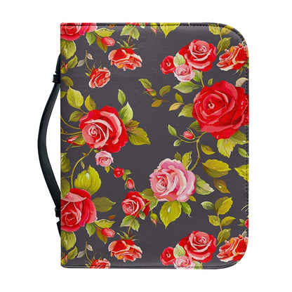 Pink Red Rose Floral Pattern Print Leather Bible Cover