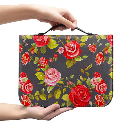 Pink Red Rose Floral Pattern Print Leather Bible Cover