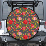 Pink Red Rose Floral Pattern Print Leather Spare Tire Cover