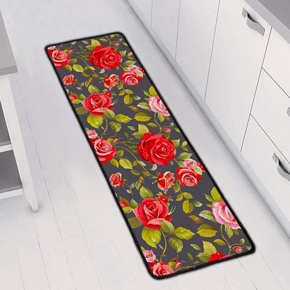 Pink Red Rose Floral Pattern Print Long Kitchen Mat