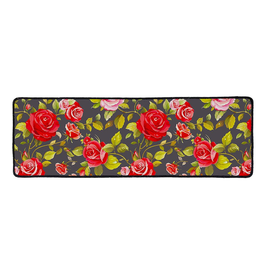 Pink Red Rose Floral Pattern Print Long Kitchen Mat
