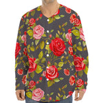 Pink Red Rose Floral Pattern Print Long Sleeve Baseball Jersey