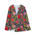 Pink Red Rose Floral Pattern Print Long Sleeve Short Coat