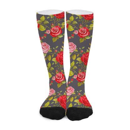 Pink Red Rose Floral Pattern Print Long Socks