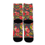 Pink Red Rose Floral Pattern Print Long Socks