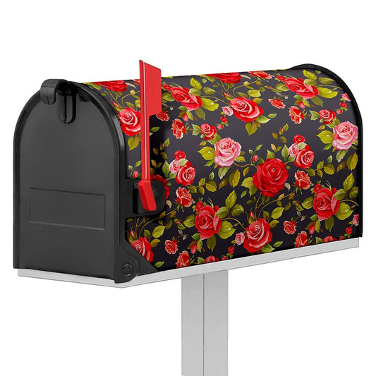 Pink Red Rose Floral Pattern Print Mailbox Cover