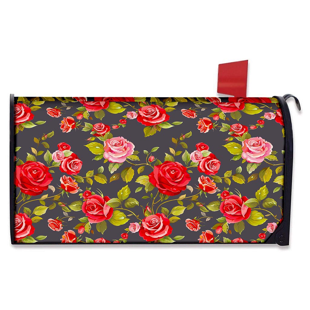 Pink Red Rose Floral Pattern Print Mailbox Cover