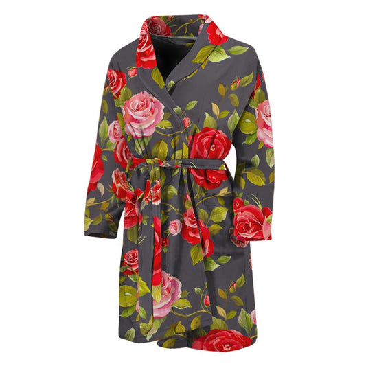 Pink Red Rose Floral Pattern Print Men's Bathrobe