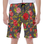 Pink Red Rose Floral Pattern Print Men's Beach Shorts