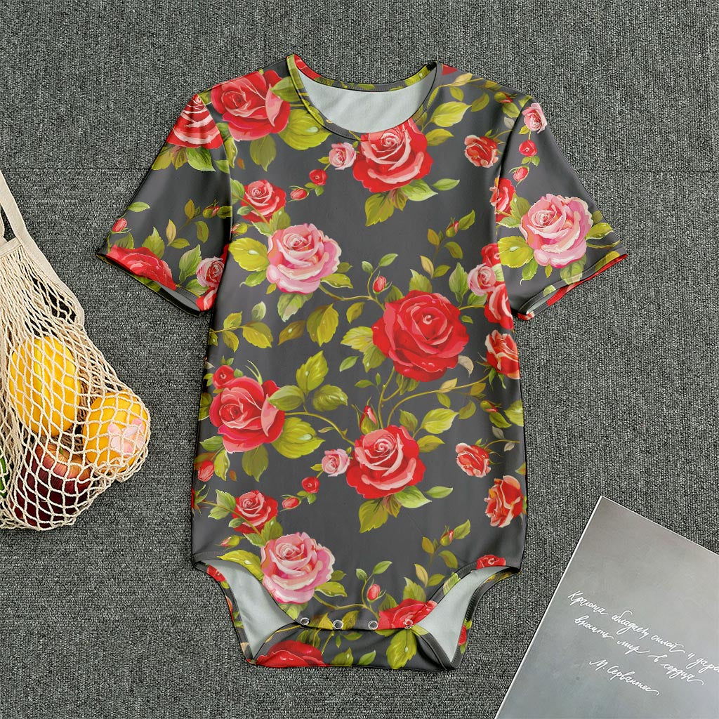 Pink Red Rose Floral Pattern Print Men's Bodysuit