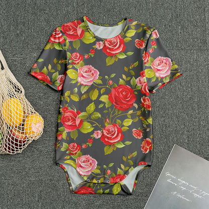 Pink Red Rose Floral Pattern Print Men's Bodysuit