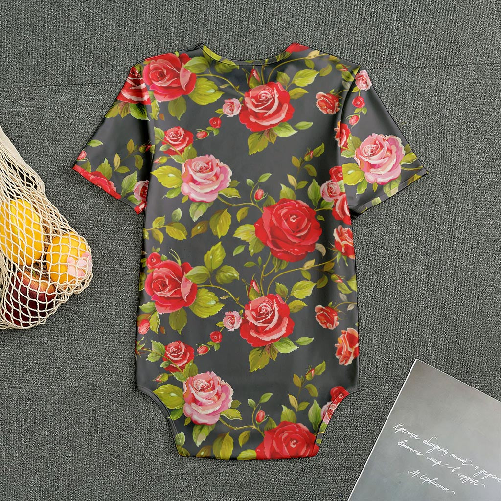 Pink Red Rose Floral Pattern Print Men's Bodysuit