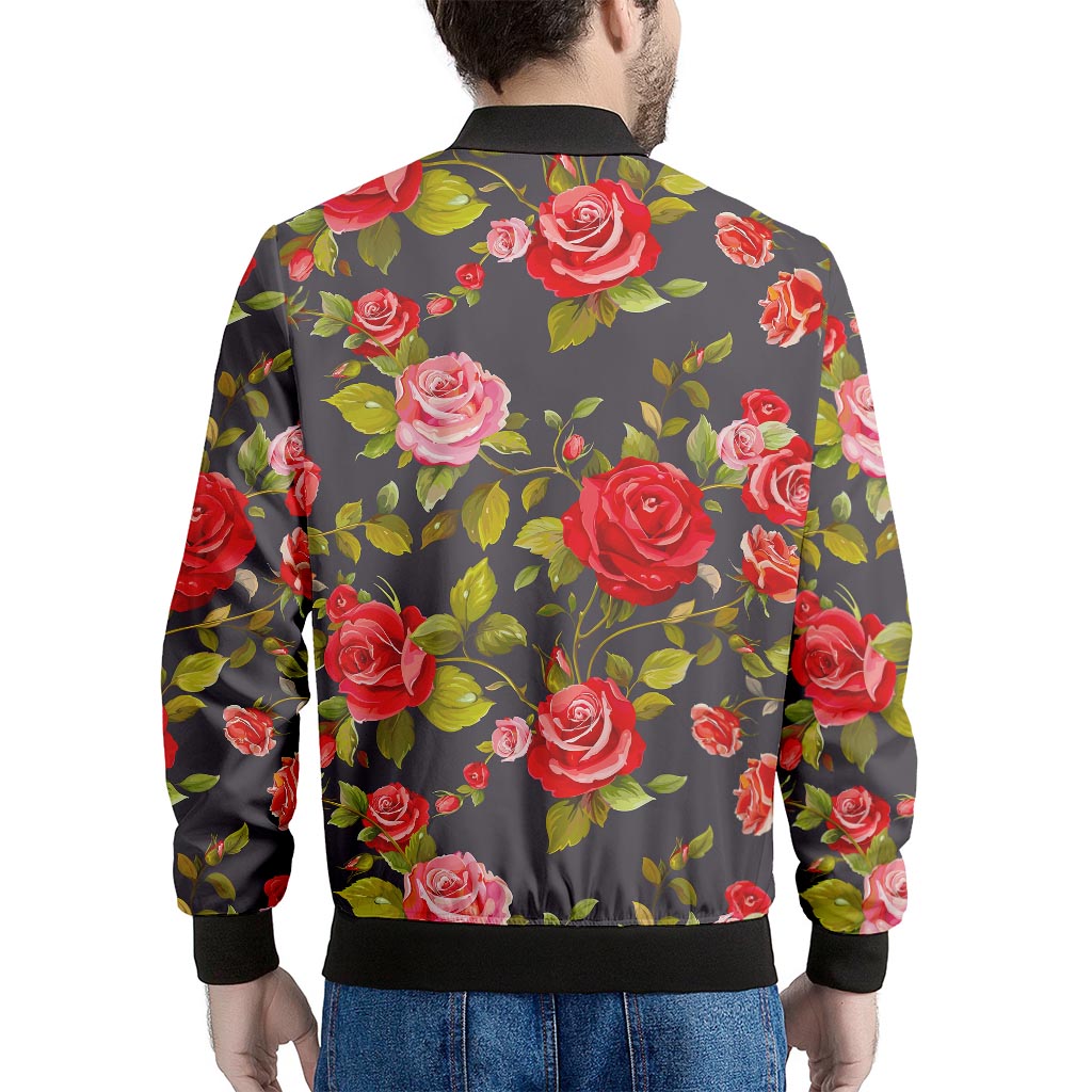 Pink Red Rose Floral Pattern Print Men's Bomber Jacket