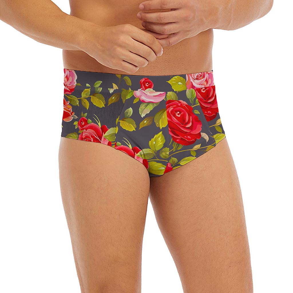 Pink Red Rose Floral Pattern Print Men's Briefs