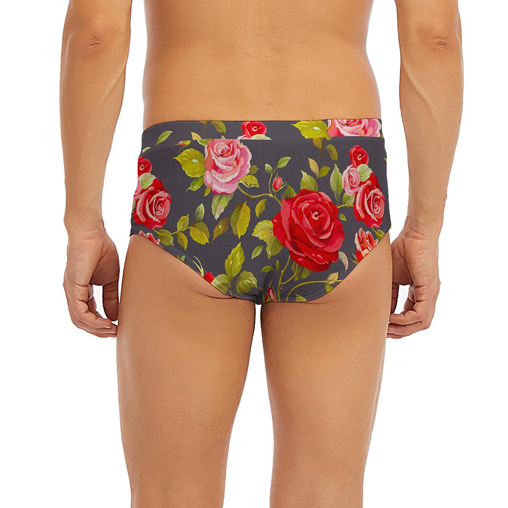 Pink Red Rose Floral Pattern Print Men's Briefs