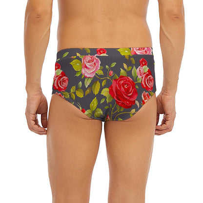 Pink Red Rose Floral Pattern Print Men's Briefs